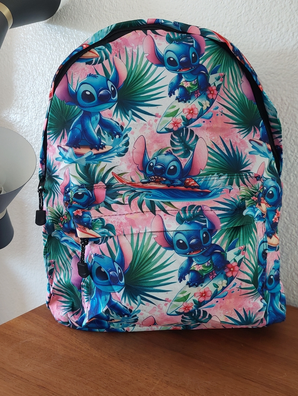 Kids Cartoon Stitch Surf Print Backpack - Pink & Blue